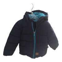 Geacă de Iarnă Matlasată Liegelind cu Glugă și Căptușeală Fleece Turcoaz – Mărimea 86-92 | Second Hand