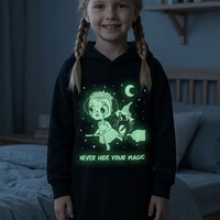 Rochie tip hanorac neagră fete Zippy „Glow in the Dark” vătuită la interior, mărimi 3-12 ani - Nouă cu etichetă