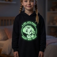 Rochie tip hanorac neagră fete Zippy „A Girl with Magic” vătuită la interior și fosforescentă, mărimi 3-12 ani - Nouă cu etichetă