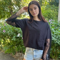 Tricou cu mâneci din dantelă chantilly