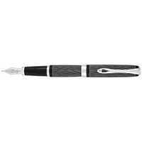 Stilou DIPLOMAT Excellence A plus, cu penita M, din otel inoxidabil - Wave Guilloche Lapis Black