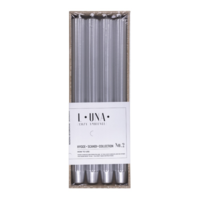 Lumanari cu dungi, pentru cina, lacuite, 25 x 300mm, 4 buc/set, DONAU Home - argintii