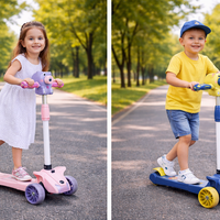 Trotinetă Copii 3 Roți cu Muzică, Baloane de Săpun și Roți Luminoase, Reglabilă și Pliabilă cu Șezut Model Roz si Model Albastru