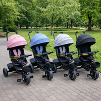 Tricicletă Evolutivă 4 în 1 pentru Copii cu Scaun Reversibil, Copertină, Poziție de Somn și Mâner Parental, Pliabilă