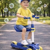 Trotinetă Copii 3 Roți cu Muzică, Baloane de Săpun și Roți Luminoase, Reglabilă și Pliabilă cu Șezut Model Roz si Model Albastru
