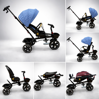 Tricicletă Evolutivă 4 în 1 pentru Copii cu Scaun Reversibil, Copertină, Poziție de Somn și Mâner Parental, Pliabilă