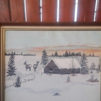 Tablou pictat pe pânză peisaj de iarna semnat