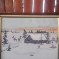 Tablou pictat pe pânză peisaj de iarna semnat