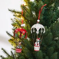 Figurina pentru Brad de Craciun, Flippy, Model Ren in Balon cu Aer Cald, Ornament pentru Brad, din Metal, 11 x 5.5 x 5.5 cm, Rosu inchis
