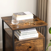 VASAGLE Noptiera cu compartiment deschis, 2 sertare, stil industrial, 45x45x60cm, maro rustic si negru