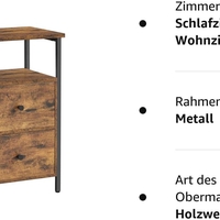 VASAGLE Noptiera cu 2 sertare pentru dormitor, design industrial, 28x38x60cm, maro si negru