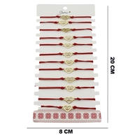 Bratara Martisor pentru Dama, Jolie, Model Inima, Set 12 bucati, Pandativ din Inox Auriu, Snur Ajustabil Impletit, Rosu