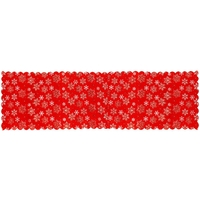 Fata de masa pentru decor, cu motive de Craciun, din stofa, 34x187cm, rosu