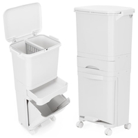 Cos de gunoi pentru colectare selectiva cu 3 compartimente, pe roti, 42 L, alb