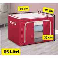 Cutie de Depozitare Pliabila, Flippy, 66 L, din Tesatura Oxford, 50x40x33 cm, Fereastra Frontala, 2 Usi de Acces cu Fermoar Bidirectional, Cadru Metalic, Suport Baza Stabil din Plastic, Imprimeu Buline, Rosu