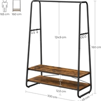 VASAGLE Raft pentru haine cu suport pentru pantofi, 2 polite, 6 carlige laterale, 45x100x160cm, maro rustic