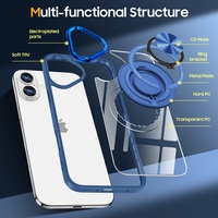 Husa de Protectie TPU, Vafy, pentru iPhone 16, cu Incarcare Wireless, Tehnologie Magsafe, Inel Magnetic Rotativ cu Functie de Suport, Transparent-Albastru Inchis