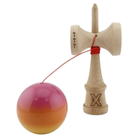 Kendama X Originala, Profesionala, Flippy, Big Cups V2, Super Sticky Cupe Mari, Rulment Metalic cu Ata 55 cm, Roz/Portocaliu/Galben