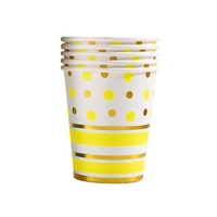 Set 10 Pahare, Flippy, Imprimeu cu Buline si Dungi, din Carton, 250 ml, 7.5 x 8.5 x 5.2 cm, Galben/Auriu