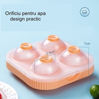 Forma Sfere de Gheata pentru Wiskey si Cocktail-uri Flippy, 4 Sfere, Material Plastic/Silicon Alimentar, Diametru 6.5 cm, cu Orificiu Tip Palnie pentru Umplere, 17 x 17 x 7 cm, Portocaliu