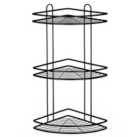 Etajera de colt pentru dus, cu 3 polite, montaj pe perete, inox, 25x25x59 cm, negru