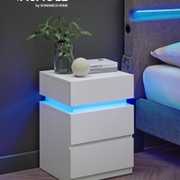VASAGLE Set 2 noptiere din MDF cu iluminare LED, culori si intensitate reglabile, 35x40x55cm, alb