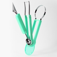 Ustensila bucatarie 4 in 1 pentru taiat si decorat fructe Flippy, material inox si plastic, compact, 28x6.2 cm, verde