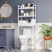 SONGMICS Raft de depozitare pentru baie, suprapunere peste masina spalat sau vas WC, din bambus, rafturi reglabile, 26x63x163 cm, alb