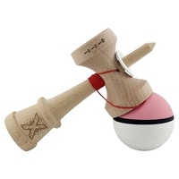 Kendama X Originala, Profesionala, Flippy, Cupe Mari KING SIZE V3, Rubber Grip, Gaura in Baza, Rulment Metalic, din lemn 18 cm, Ata 62/65 cm, S Bicolor Roz/Alb