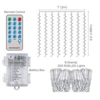 Instalatie de Craciun, Vafy®, Tip Perdea, cu Baterii, 8 Jocuri de Lumini, Muzica, cu Telecomanda, 2 x 2 m, 200 Led-uri, Alb Cald