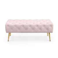 Taburet Monaco, tapitat cu catifea, tip banca, cu picioare metalice, 100x42x41 cm, roz pudra
