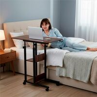 Birou reglabil pe inaltime cu rafturi si roti, blat din lemn si structura metalica, 80x40x76-86 cm, maro inchis