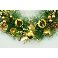 Coronita de Craciun pentru usa, Verde/Auriu, 40 cm, PVC, Artificiala, Decorata, Interior/Exterior, Flippy
