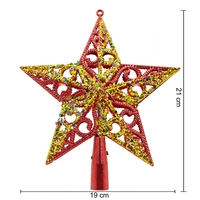 Varf decorativ de brad, Rosu/ Auriu, in forma de Stea, design spiralat, din Plastic, 19 cm x 21 cm, Interior/Exterior, Flippy
