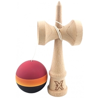 Kendama Originala X, Profesionala, Flippy, Rubber Grip, din Lemn, 18 cm, Rosu/Galben/Negru