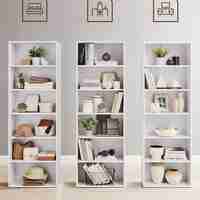 VASAGLE Biblioteca 6 rafturi, in stil scandinav, rafturi ajustabile, PAL, 60x24x179 cm, alb