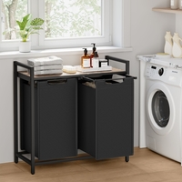 VASAGLE Cos de rufe, 2 compartimente, saci de rufe detasabili, raft, cadru metalic, 2x46L, 73x33x72 cm, maro si negru