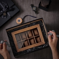 SONGMICS Cutie de ceasuri din lemn masiv, 8 compartimente si sertar bijuterii, 19x27x13cm, nuc rustic