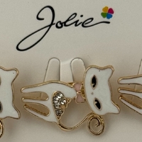 Set 12 Brose Martisor Primavara, Jolie, Model Pisica Alba cu Pietre