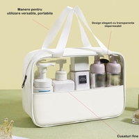 Geanta cosmetice Flippy, pentru voiaj sau organizare, material PVC/textil, impermeabila, portabila, 30x12x21 cm, alb