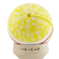 Kendama X Originala CHICANOS, Profesionala, Flippy, Cupe Mari KING SIZE V3, Super Sticky, Gaura in Baza, Rulment Metalic, din lemn 18 cm, Ata 62/65 cm, Galben/Alb