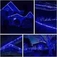 Instalatie Craciun, 6 m, 144 Led-uri, Furtun Luminos, Albastru, Transformator, 8 jocuri de lumini, Sectionabila, 220 V, Vafy