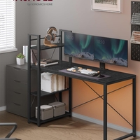 VASAGLE Birou cu raft lateral, montare stanga sau dreapta, industrial, 60x132x119 cm, negru