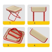 Scaun Pliabil, Vafy, pentru Adulti, Portabil, pentru Camping, Pescuit, din Panza Oxford si Cadru Metalic, 24 x 24 x 28 cm, Rosu/Bej