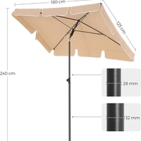 SONGMICS Umbrela terasa gradina sau plaja, inclinare 2 directii, protectie UV UPF 50+, 180x125 cm, maro taupe
