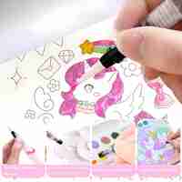 Carte de Colorat cu Acuarela, Flippy, Model Unicorn, 20 Foi de Carton 200 gr, 12 Culori, 1 Pensula, 15.7 x 18.8 x 1.8 cm, Mov