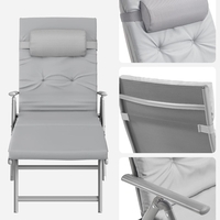 SONGMICS Sezlong pliabil, cu saltea groasa si tetiera, spatar reglabil, maxim 150kg, 183x60x39cm, gri