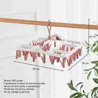 Uscator de Rufe Suspendat Flippy, cu 40 Carlige, Rotire 360 Grade, Protectie Vant, Pliabil, Patrat, Mateiral Plastic, Usor de Depozitat, Multifunctional, 36 x 24 cm, Alb/Roz