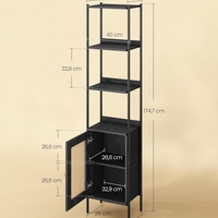 VASAGLE Biblioteca cu 6 etaje, cadru metalic, usa cu efect ratan Boho, 30x40x175 cm, negru