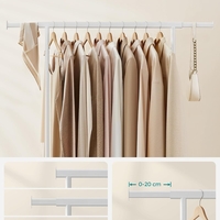 SONGMICS Suport pentru haine cu sina superioara extensibila, pe roti, reglabil pe latime, 45x(92-132)x160cm, alb